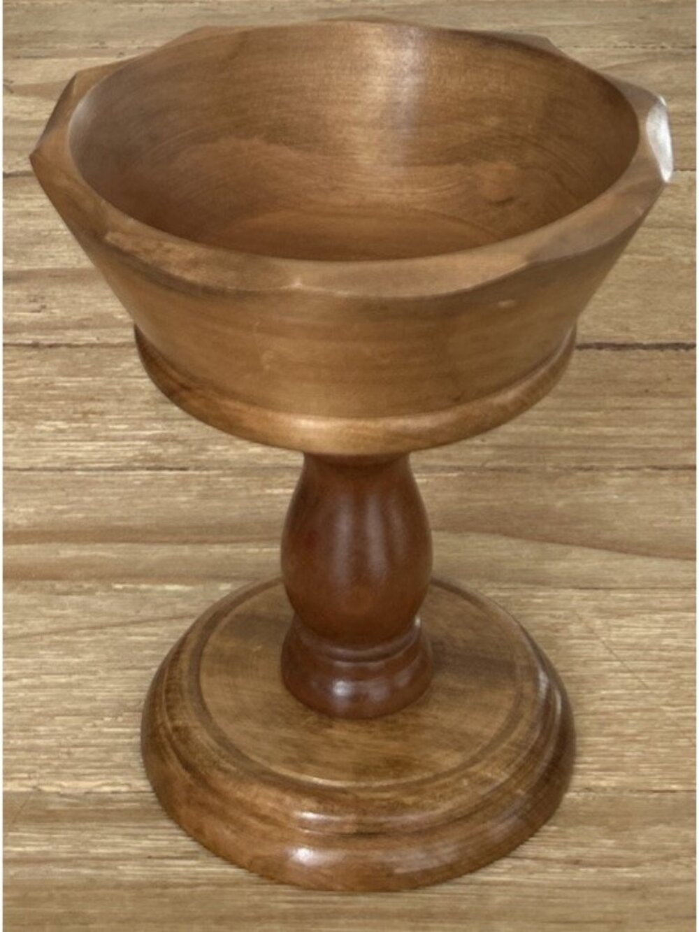 Wood Pedestal Bowl Decorative Scalloped Cottage MCM Vintage Japan